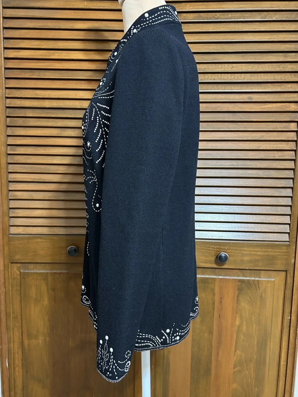 St. John Evening Black Pearl & Crystal Embellished Zip-up Knit Jacket Size 12 - Picture 4 of 11